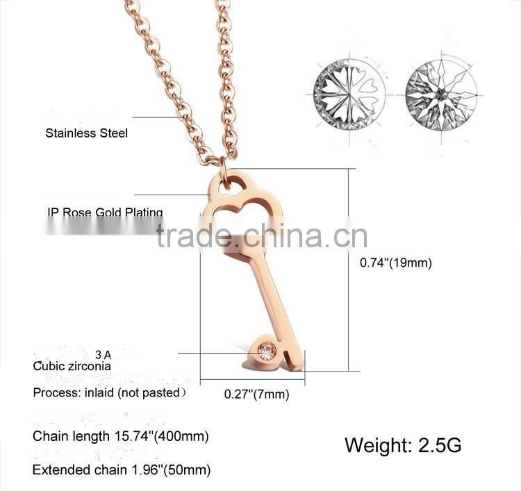 ^_^ 2016 Wholesale Beautiful Necklace Rose Gold Plated Key Pendant Necklace For Couple Costume Jewelry Factory Direct @_@