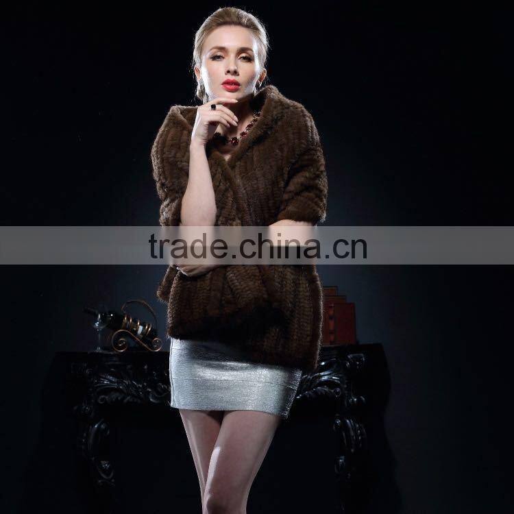 New Fashion Reall White Knitted Mink Fur Poncho for Fashion Ladies with Factory Price