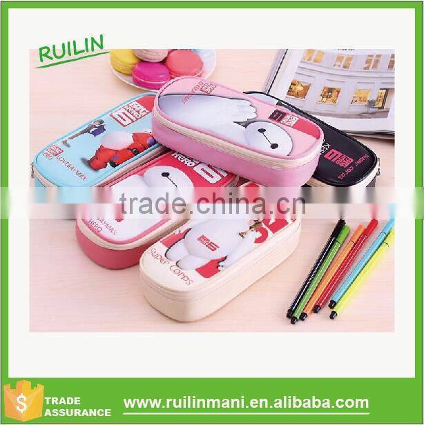 Hot sale No Smell Unisex PU Cute Pencil Case Cartoon Big Capacity Storage Big Hero pencil pouch Cosmetic Bag