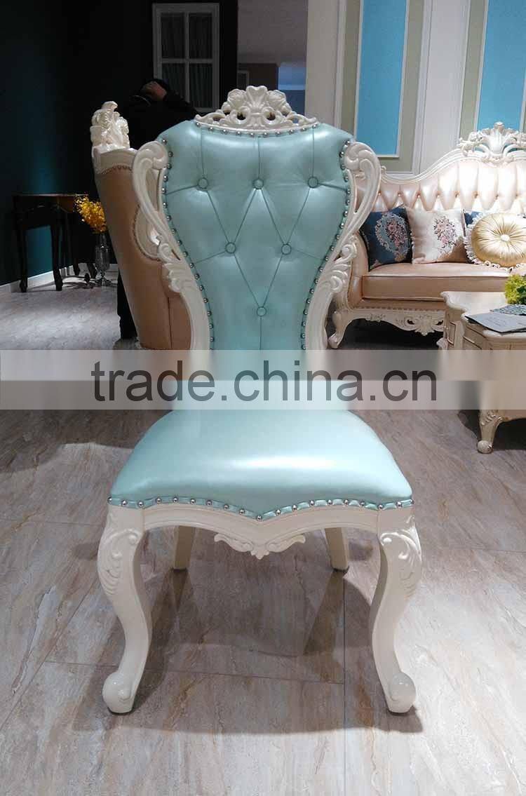 Royal european style dining room chair wood carved armless dining chair with oval tufted leather back