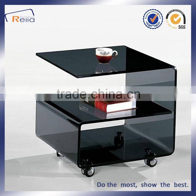 Chinese Factory Tempered Glass Acrylic Coffee Table With Wheels