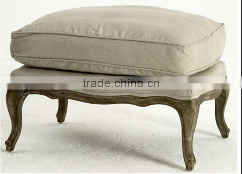 french country script linen chair ottoman, linen upholstered ottoman, script linen chair ottoman