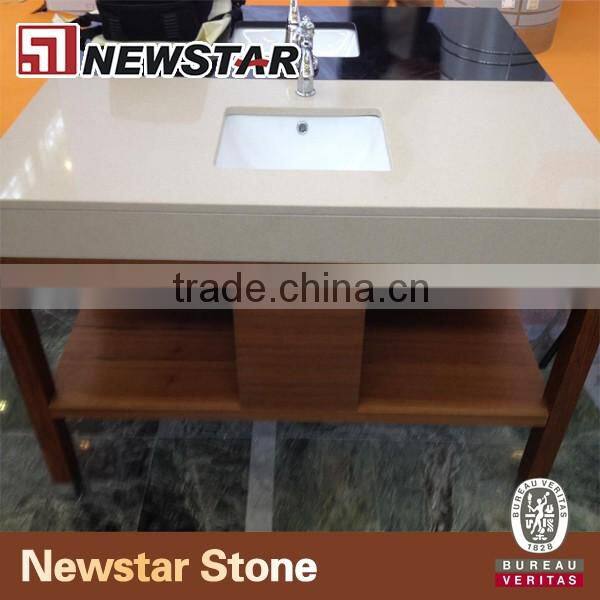 Corner vanity cabinet with pure white quartz tops