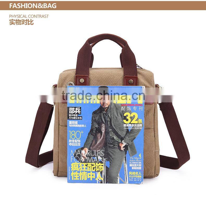 Casual Genuine Leather Hand Bag Canvas Messenger bag Mens Hand Bag Tablet Messenger Bag For Men