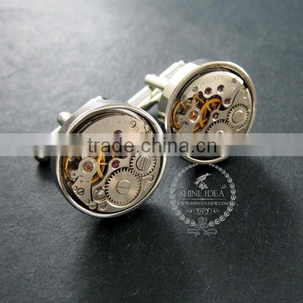 18mm vintage style steam punk watch movement core rhodium,metal gun black fashion cuff links 6600066