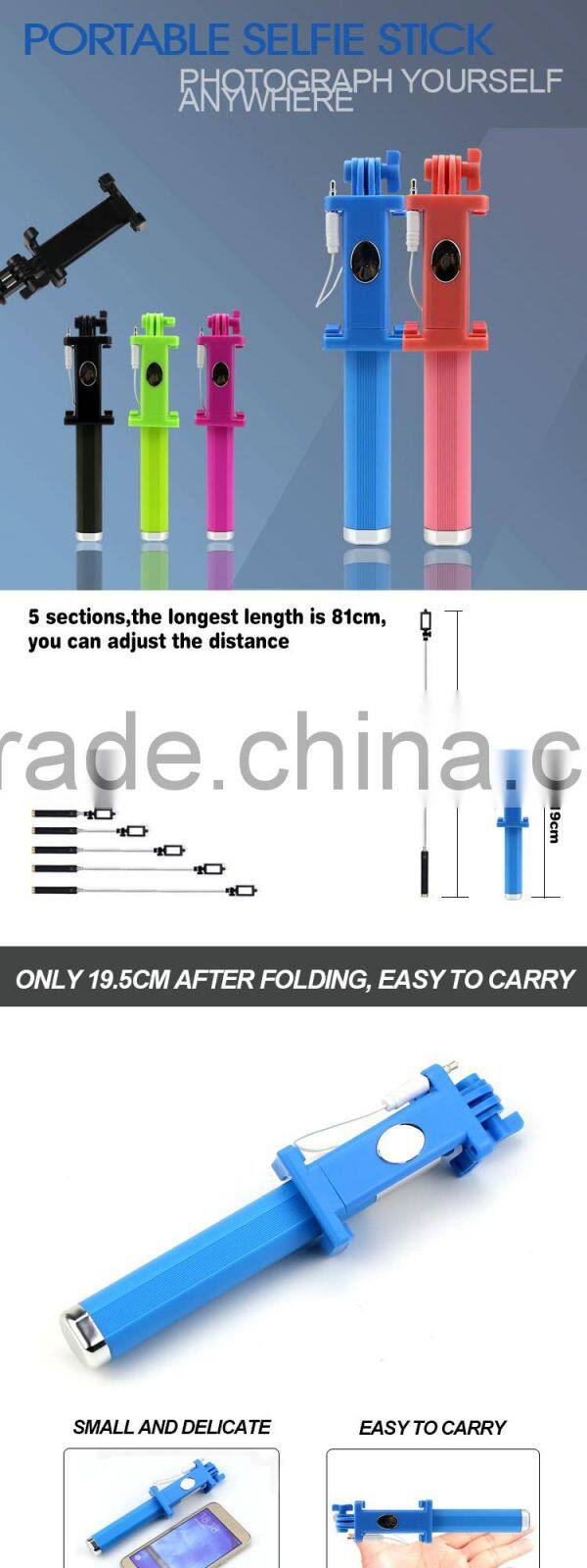 Light weight extendable stick universal removable selfie stick for phone with customized logo
