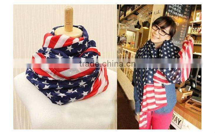 2014 New Fashion American Stars and Stripes Flag Fluffy Stylish Women Chiffon Scarf Wholesale