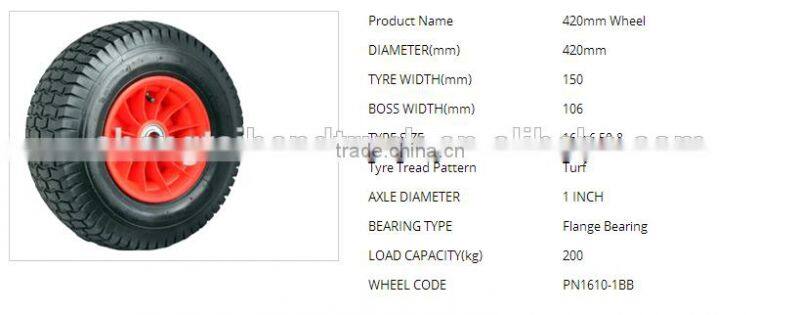 Top quality 16x650-8 plastic centred pneumatic tubless wheels for lawn garden