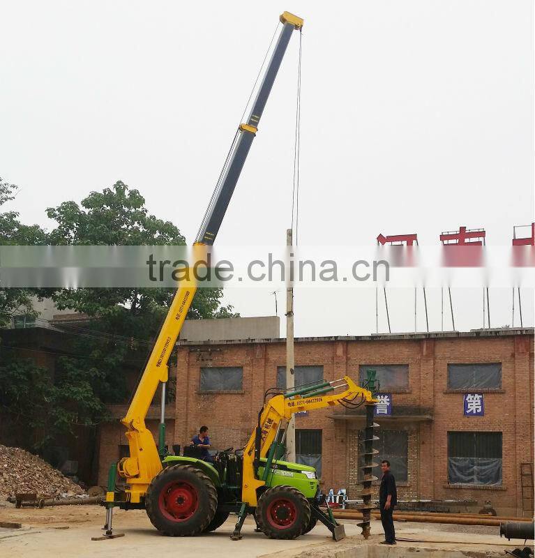 Pole hole drilling machine in tractor crane saling