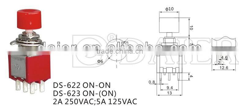 DS-623 ON-(ON) 6MM 6 PIN push button switch