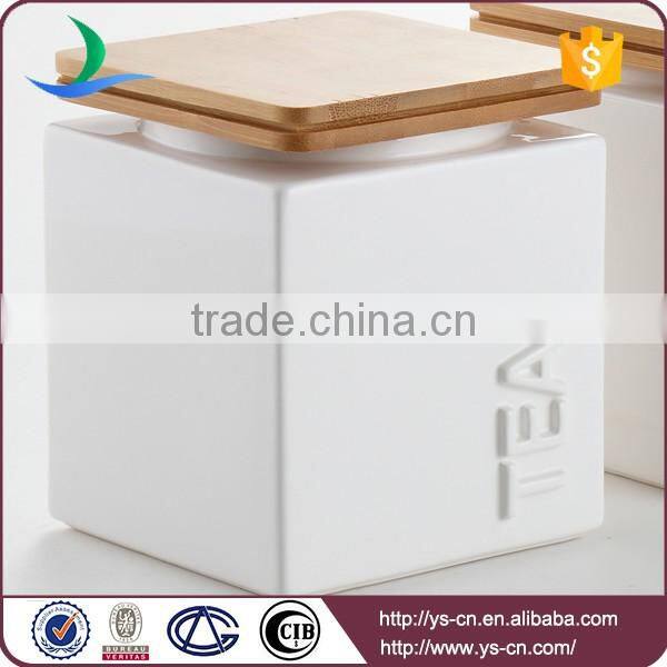 Glazed ceramic tea sugar coffee canisters with wooden lid