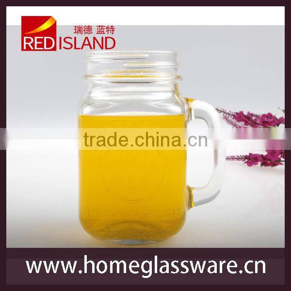 600ml glass mason jar with handle for beverage with cap and straw