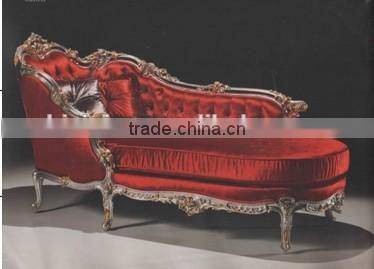 European Palace Royal Chair, Luxury Design Comfortable Gold Trim with Flower Carved Chaise Lounge