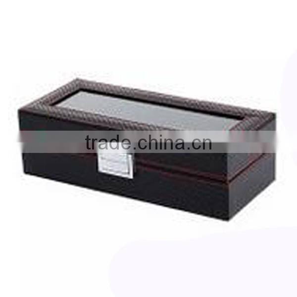 High-Grade PU Leather Package Box For Watch, 5 Slot Display Carbon Fiber Stripe Gift Storage Box
