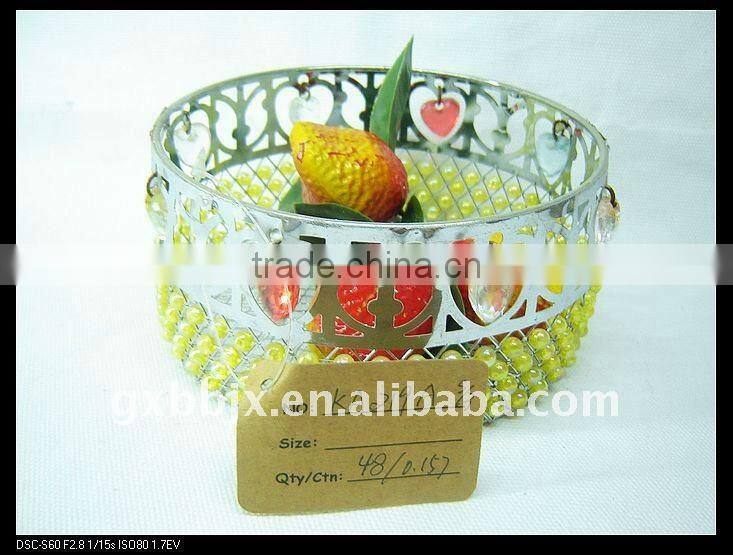Round wire decorative with mix pearl storage candy display gift basket