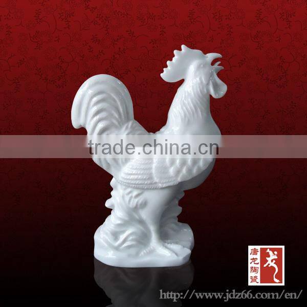 White glazed handmade ceramic rooster sculpture for home decoration