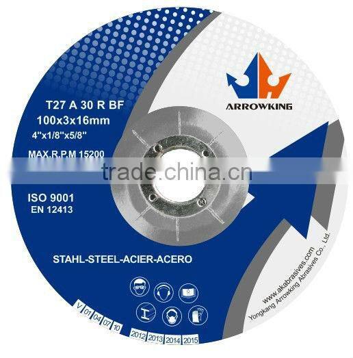 4'' 100x3x16mm T27-Reinforced Resin DC Grinding &Cutting Wheel for Metal