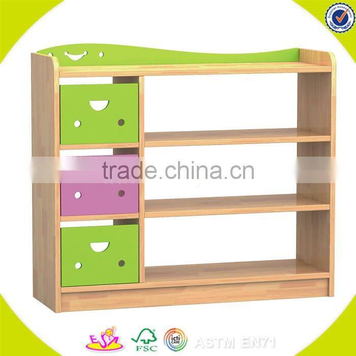 Wholesale customized wooden kids shelf , elegant and simple style wooden storage shelf toy for kids W08C212