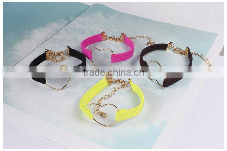 gold hollow heart charm suede leather bracelet lovers jewelry gifts