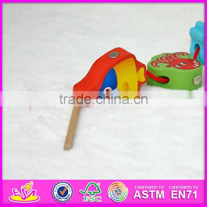 2015 New arrival cheap kids fishing game toy,Colorful children fishing pole toy,Christmas gift wooden string fishing toy W01A084