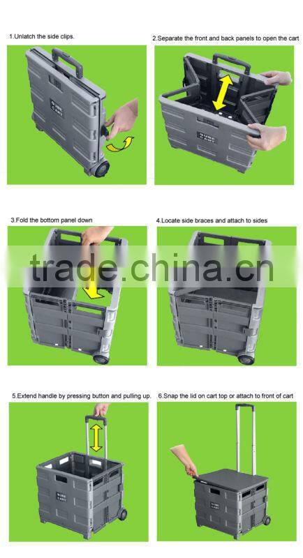 Plastic Shopping Crate with Telescopic Handle