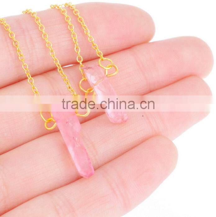 New Fashion Wholesale Delicate Natural Stone Pendant powder crystal necklace Crystal Gold Metal Necklace
