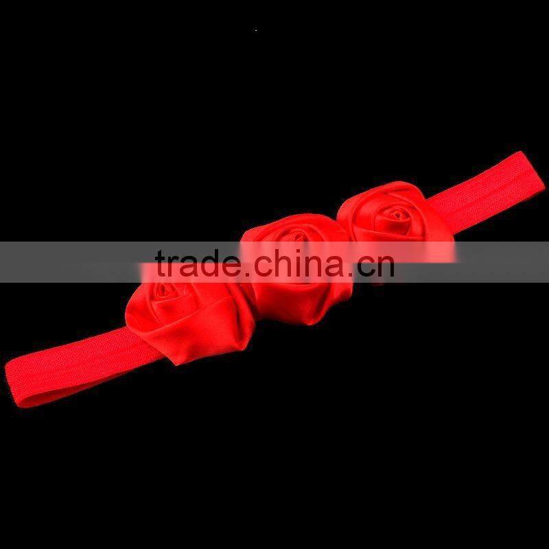 handmade satin rose flower headband for kids hair accessories
