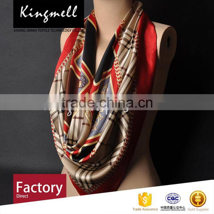Custom Chinese supplier' digital printing silk satin lady scarf square scarf