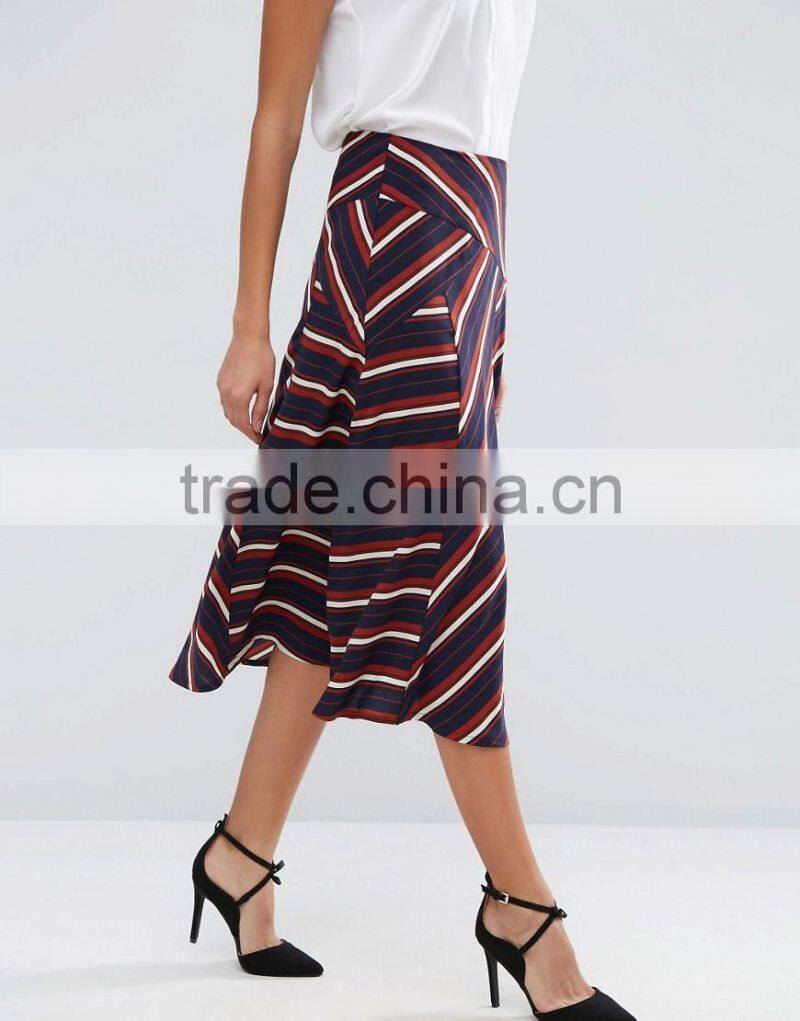 High waisted strip long skirt latest model full skirts for women summer casual wear