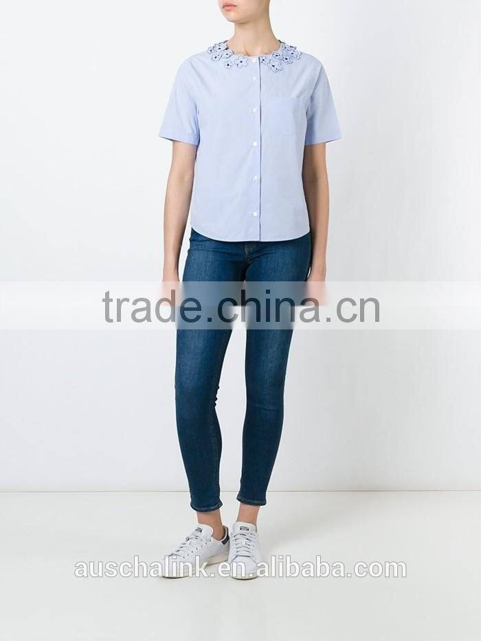 100% cotton girls flower embroidery shirt OEM service