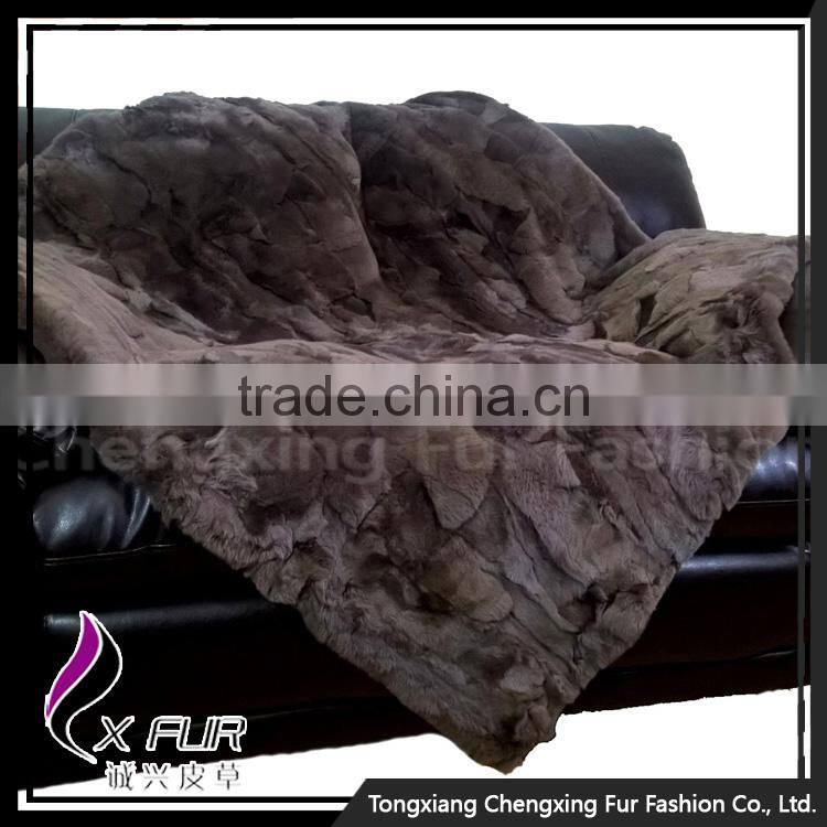 CX-D-66G Genuine Rex Rabbit Fur Natural Color Decorative Blanket Home Fur Rug