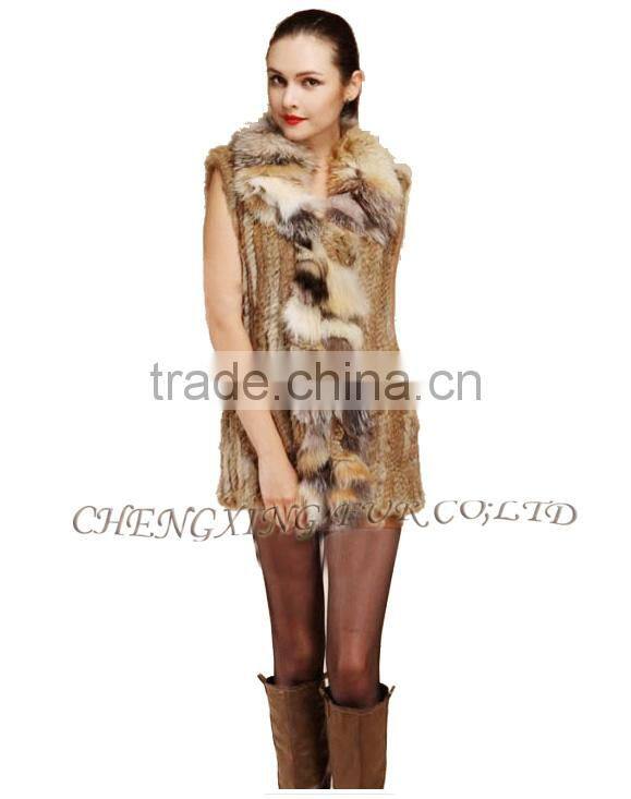 CX-G-B-179B Fox Fur Collar Hand Knitting Real Comfort Rabbit Fur Clothing