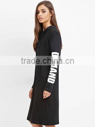 print Letters Sleeves 3/4 Zipper Front Black Long Hoodie thin hoodie women's