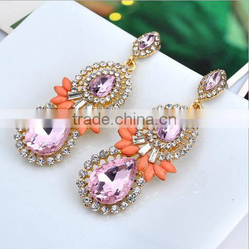 big red semi-precious stone charms stud earrings golden bezel red crystal stud earrings jewelry 2016
