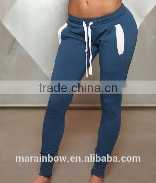 Navy Blue Cotton Polyester Spandex Womens Sweatpants Blank Design Tapered Jogger Pants Slim Fit Plain Ladies Joggers Gym Legging