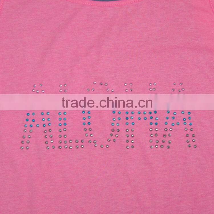 R&H Pink Macrame Tassels Cotton Casual Point Printed Girls Tank Top