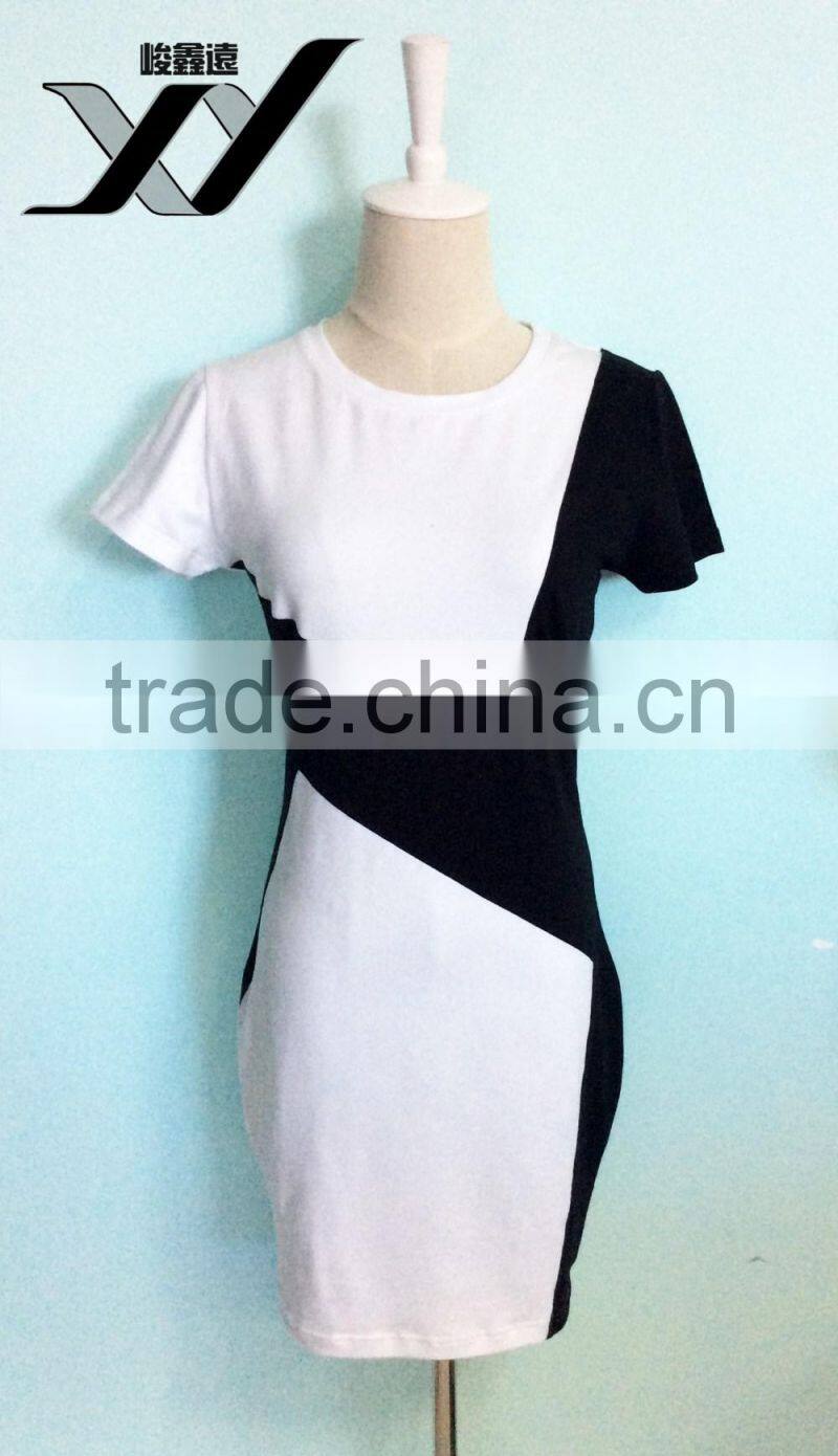 Fancy china supplier summer solid black and white jersey casual latest designs photos fashion women dresses