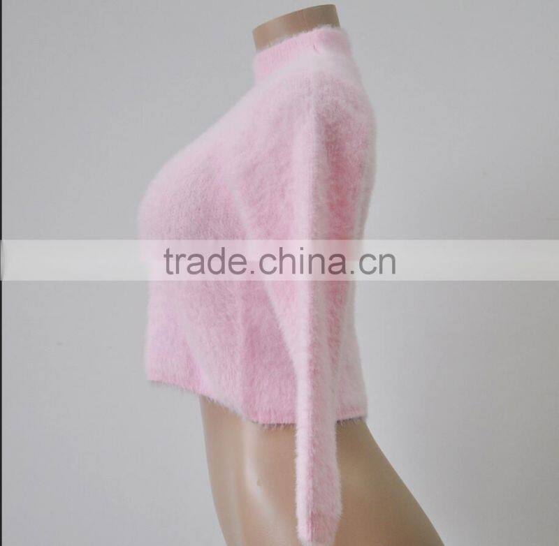 M1145 Runwaylover 2016 latest design fashion ladies fur turtleneck sweater tops