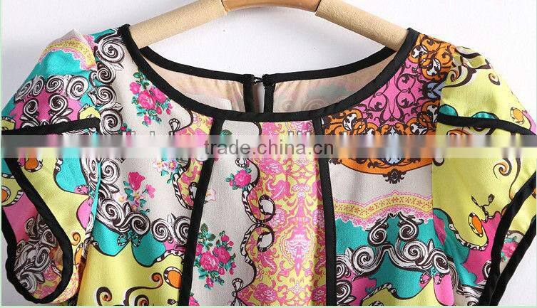 Hot European Style Round-Collar Floral Print Chiffon Dress
