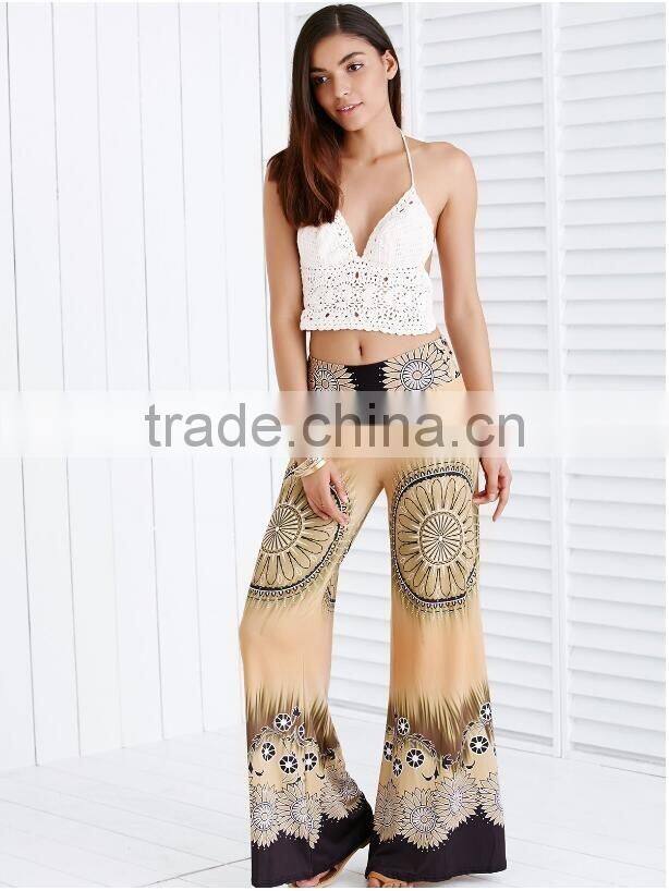 2016 Summer Printed Plastic Loose Fit Palazzo Pants Printed Wide-Leg Pants For Women