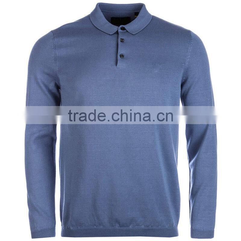 Custom fashion 100% cotton long sleeve knitted polo t shirt men 2016