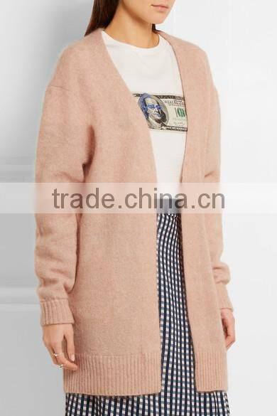 Long Version Women Wearing Knitted Cardigan with Ribbed Cuffs and Hem with Multi Colors Options