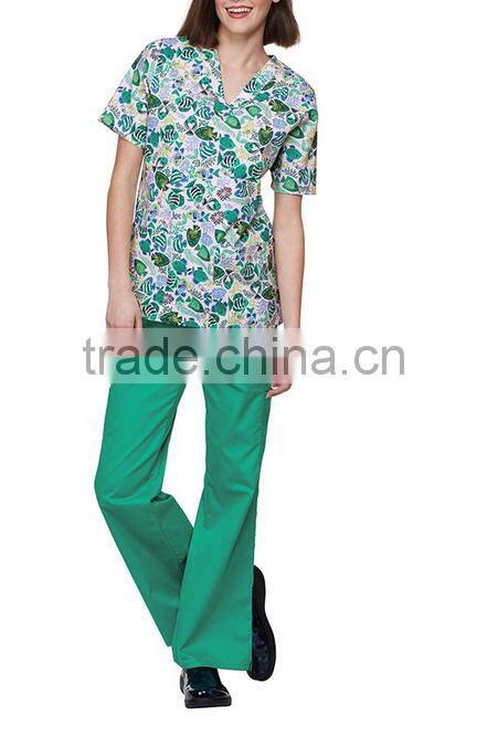 Wholesale fashion medical scrub printed uniform