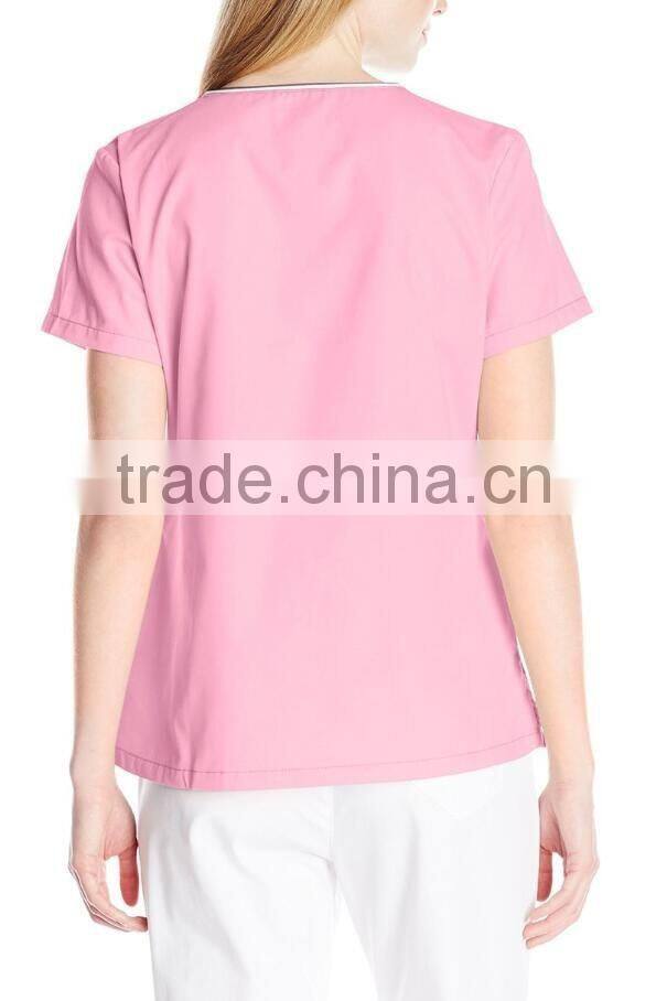 women's sporty crossover V-Neck scrub top stripe trim nurse uniform