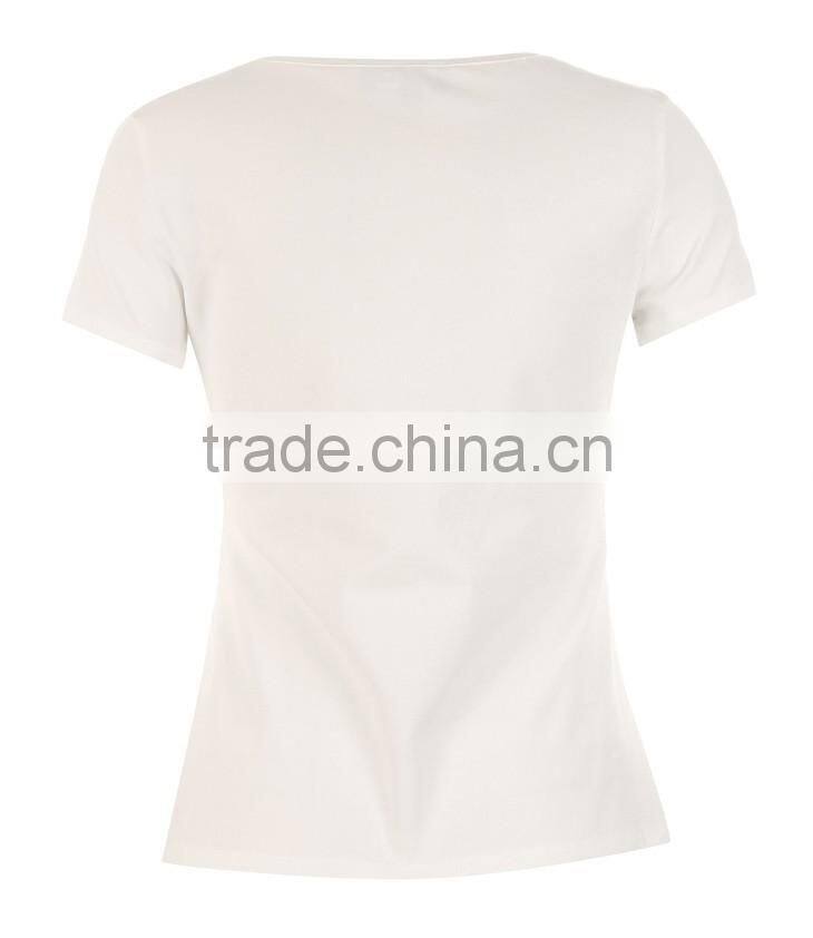 Girls 95% cotton 5%spandex skinny short sleeve flower printing white tee