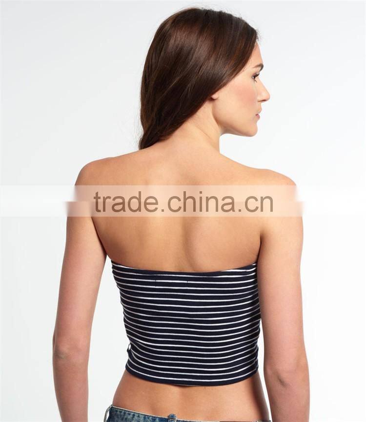 2017 China Manufacturer Shandao Custom Women New Summer Sexy Design Strapless Bodycon Striped Cotton Spandex Top Cropped