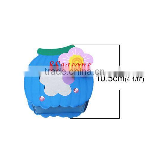 Mixed Acrylic Faceted Findings Flower With Mirror Wood Cute Pen Container 10.7cm x 10.5cm