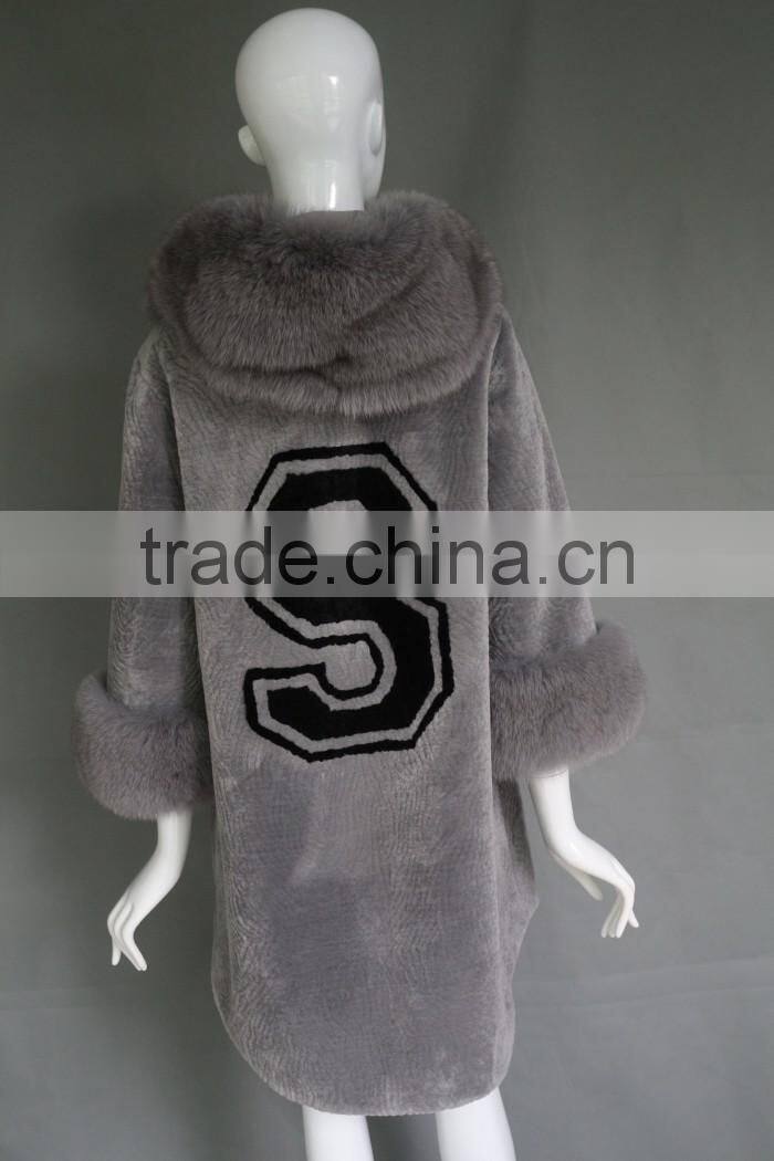 Winter new product the newest style gray genuine shearing jacket chashmere parka coat with fur collar for women