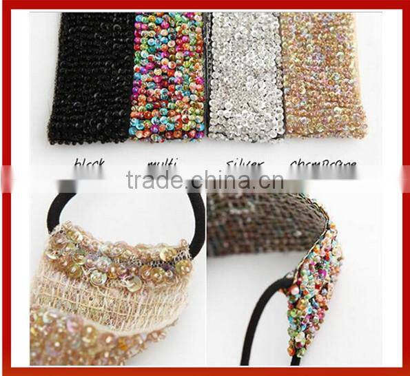 New Design Gold Crystal Beads Hair Band Elastic Headband Handmade Beaded Headband Woman Or Grils Headband With Beads