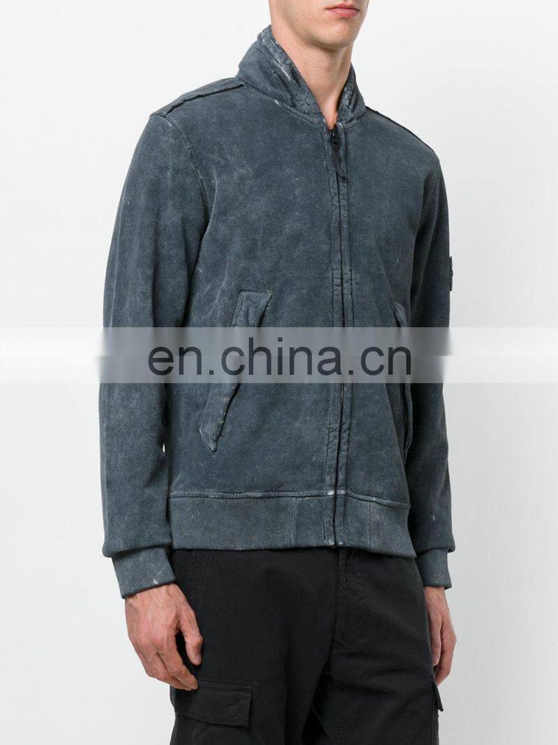 100% Polyester Grey cotton washed zip hoodie from wensfashion Custom Fitness Hoodies